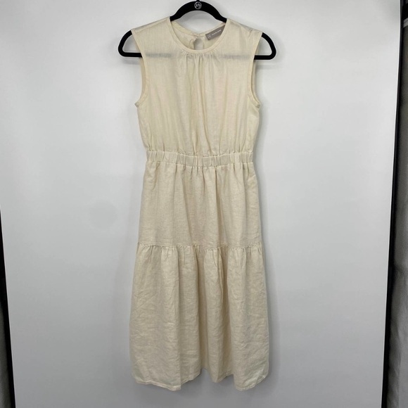 Everlane Tiered Linen Sleeveless Midi Dress Open Back Fit and Flare Ivory New 0 - Picture 2 of 7